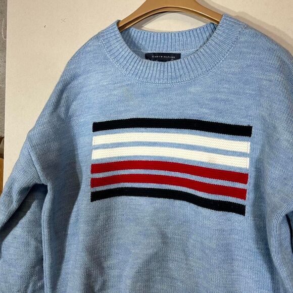 Tommy Hilfiger Women's Small Light Blue Acrylic Logo Sweater - Picture 2 of 7